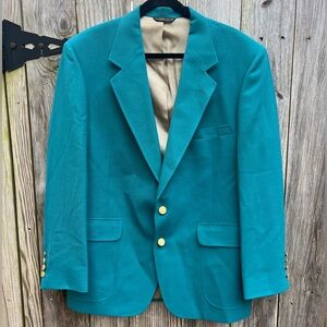LACROSSE Teal Green Gold Button Blazer Jacket Mens 43 Regular